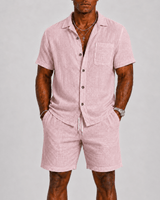 Elegantes Herren Sommer Set Mit Kurzarm Hemd in Rosa