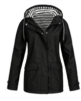 Elena | Damen Mittellange Wasserdichte Regenjacke in Schwarz