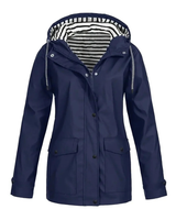 Elena | Damen Mittellange Wasserdichte Regenjacke in Marineblau