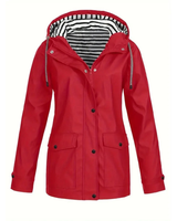 Elena | Damen Mittellange Wasserdichte Regenjacke in Rot