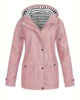 Elena | Damen Mittellange Wasserdichte Regenjacke in Rosa