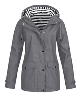 Elena | Damen Mittellange Wasserdichte Regenjacke in Grau