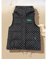 Eleni | Damen Steppweste mit Kapuze und Print in Schwarz