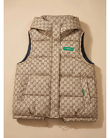 Eleni | Damen Steppweste mit Kapuze und Print in Khaki