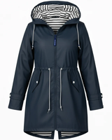 Eleni | Damen Wasserdichte Regenjacke für Große Größen mit Kapuze und Taschen in Dunkelblau