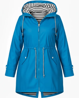 Eleni | Damen Wasserdichte Regenjacke für Große Größen mit Kapuze und Taschen in Blau