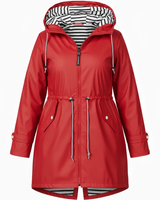 Eleni | Damen Wasserdichte Regenjacke für Große Größen mit Kapuze und Taschen in Rot