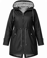 Eleni | Damen Wasserdichte Regenjacke für Große Größen mit Kapuze und Taschen in Schwarz