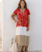 Eleonora | Damen Farbblock V-Ausschnitt Midi Kleid in Rot