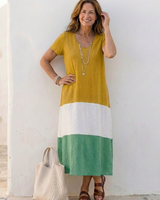Eleonora | Damen Farbblock V-Ausschnitt Midi Kleid in Gelb