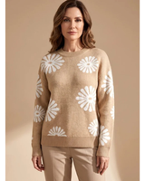 Eleonore | Damen Beige Strickpullover mit Blumen Design und Bündchen in Beige