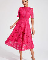 Elfriede | Damen Spitzenkleid Midi Hochzeit in Rosa