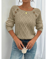 Elfriede | Damen Strickpullover mit Knöpfen Langarm in Khaki