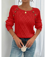 Elfriede | Damen Strickpullover mit Knöpfen Langarm in Rot