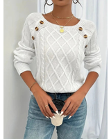 Elfriede | Damen Strickpullover mit Knöpfen Langarm in Weiß