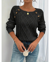 Elfriede | Damen Strickpullover mit Knöpfen Langarm in Schwarz