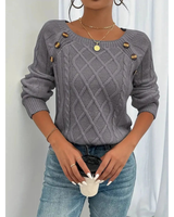 Elfriede | Damen Strickpullover mit Knöpfen Langarm in Dunkelgrau