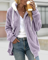 Elfriede | Damen Winterjacke mit Kapuze, Teddy Fleece Struktur und Reißverschluss in Lila