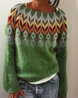 Elisa | Damen Grüner Pullover mit Geometrie in Grun