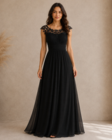 Elisabeth | Damen Florales Maxi Abendkleid mit V-Ausschnitt in Schwarz