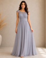 Elisabeth | Damen Florales Maxi Abendkleid mit V-Ausschnitt in Grau