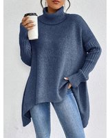 Elke | Damen Weiter Rollkragenpullover mit langem Saum in Blau