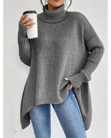 Elke | Damen Weiter Rollkragenpullover mit langem Saum in Grau