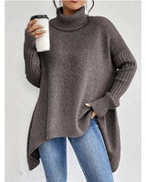 Elke | Damen Weiter Rollkragenpullover mit langem Saum in Braun