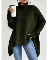 Elke | Damen Weiter Rollkragenpullover mit langem Saum in Grün