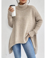 Elke | Damen Weiter Rollkragenpullover mit langem Saum in Beige