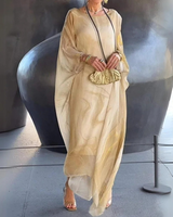 Elodie | Damen Langarm Maxikleid mit Marmor Muster und Kaftan Stil in Gelb