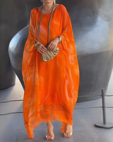 Elodie | Damen Langarm Maxikleid mit Marmor Muster und Kaftan Stil in Orange