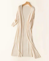 Elsbeth | Damen Langer Cardigan Offen Maxi Strickjacke in Aprikose