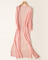Elsbeth | Damen Langer Cardigan Offen Maxi Strickjacke in Rosa