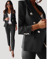 Elske | Damen Zweireiher Blazer Hosenanzug Set in Schwarz
