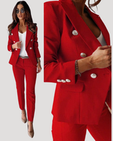 Elske | Damen Zweireiher Blazer Hosenanzug Set in Rot