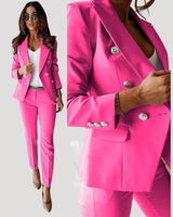 Elske | Damen Zweireiher Blazer Hosenanzug Set in Dunkelrosa