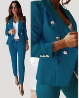 Elske | Damen Zweireiher Blazer Hosenanzug Set in Blau