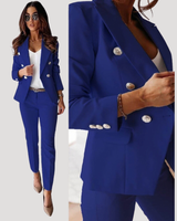 Elske | Damen Zweireiher Blazer Hosenanzug Set in Marineblau