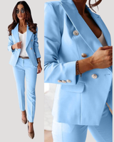 Elske | Damen Zweireiher Blazer Hosenanzug Set in Hellblau