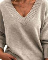 Elvira | Damen Oversize Strickpullover mit V Ausschnitt und Langarm in Beige