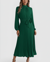 Emilia | Damen Plissee Midikleid Langarm in Grün