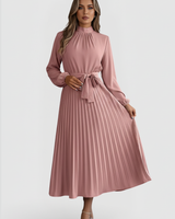 Emilia | Damen Plissee Midikleid Langarm in Rosa