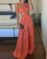Damen Ärmellos Maxi Sommerkleid in Orange