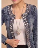Enid | Damen blaue Übergangsjacke mit Strass und Langarm in Blau