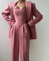 Vera | Damen 3-Teiliges Tailliertes Set Oberteil Rock Blazer – Business Set 2026 in Rosa