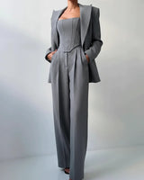 Vera | Damen 3-Teiliges Tailliertes Set Oberteil Rock Blazer – Business Set 2026 in Grau