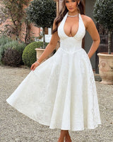 Esmeralda | Damen Midikleid Elegant Feminin Festlich in Weiß