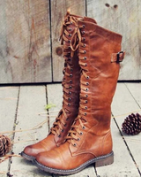 Estella | Damen Hohe Stiefel mit Schnalle, Reißverschluss und Dicker Sohle in Braun