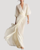 Estelle | Damen Wickel Maxikleid mit 3/4 Ärmeln in Cremeweiß